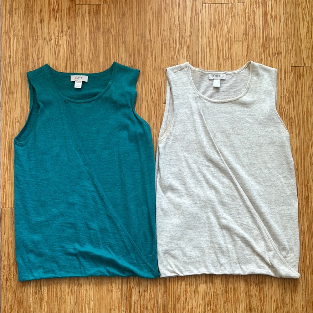 LOFT Teal and Gray Sleeveless Tops